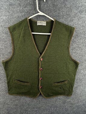 Burberry 5 Vest Green Mens V-Neck Sleeveless Solid Sweater Knit Adult Fashion